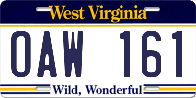 WV license plate OAW161