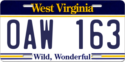 WV license plate OAW163