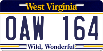 WV license plate OAW164
