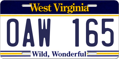 WV license plate OAW165