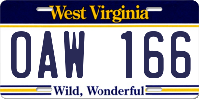 WV license plate OAW166