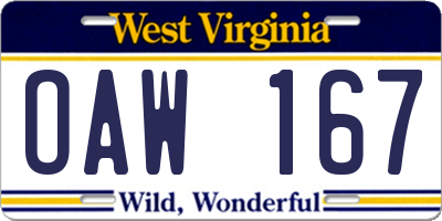 WV license plate OAW167