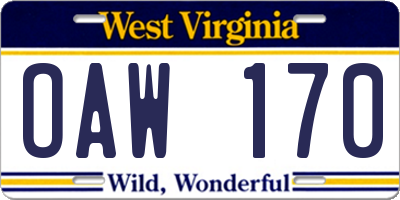 WV license plate OAW170