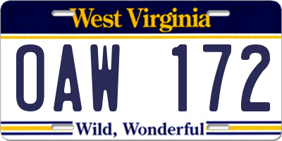 WV license plate OAW172