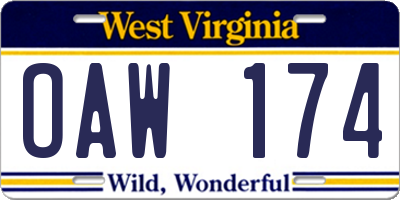 WV license plate OAW174