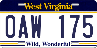 WV license plate OAW175
