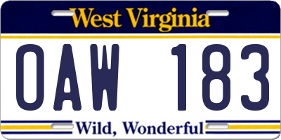 WV license plate OAW183