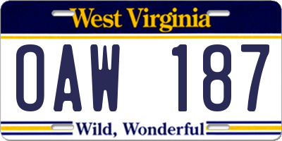 WV license plate OAW187