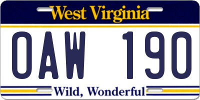 WV license plate OAW190