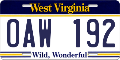 WV license plate OAW192