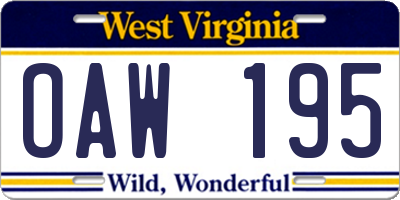 WV license plate OAW195