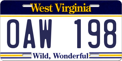 WV license plate OAW198