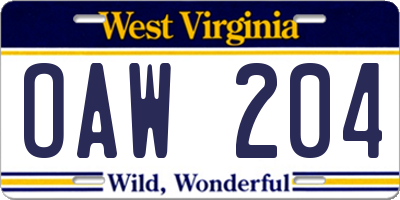 WV license plate OAW204