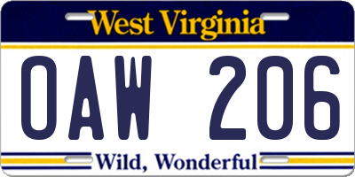 WV license plate OAW206