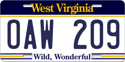 WV license plate OAW209