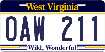 WV license plate OAW211