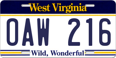 WV license plate OAW216