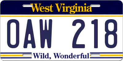 WV license plate OAW218
