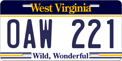 WV license plate OAW221