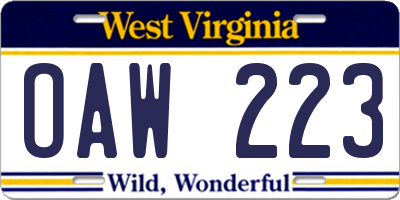 WV license plate OAW223