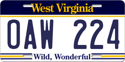 WV license plate OAW224