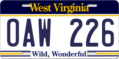 WV license plate OAW226