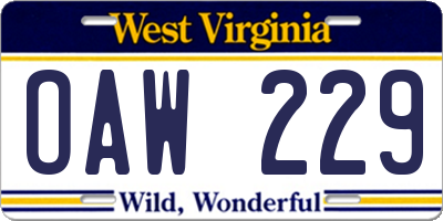 WV license plate OAW229