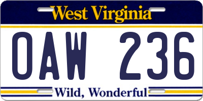 WV license plate OAW236