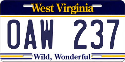 WV license plate OAW237