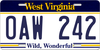 WV license plate OAW242