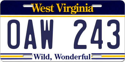 WV license plate OAW243
