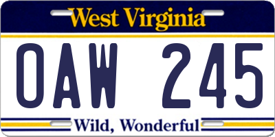WV license plate OAW245