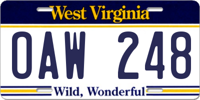 WV license plate OAW248