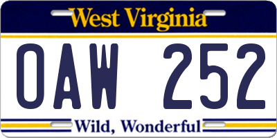 WV license plate OAW252