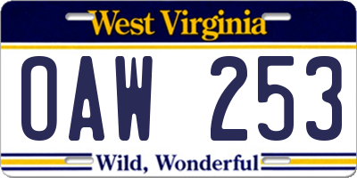 WV license plate OAW253