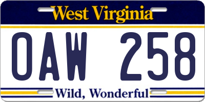 WV license plate OAW258