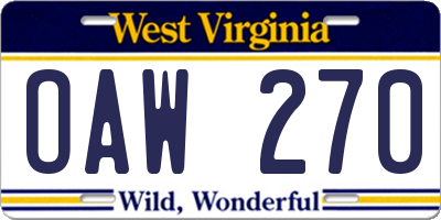 WV license plate OAW270