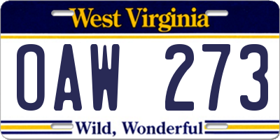 WV license plate OAW273
