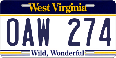 WV license plate OAW274