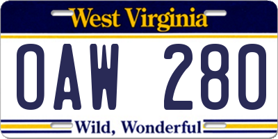 WV license plate OAW280