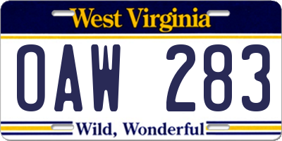 WV license plate OAW283