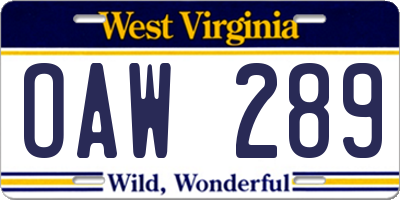 WV license plate OAW289