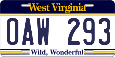 WV license plate OAW293