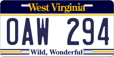 WV license plate OAW294