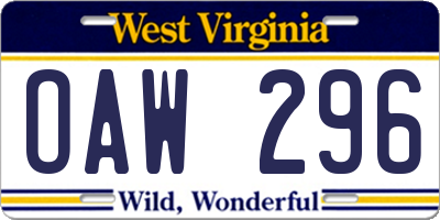 WV license plate OAW296