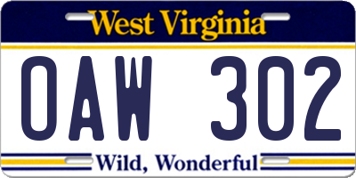 WV license plate OAW302