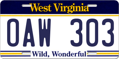 WV license plate OAW303