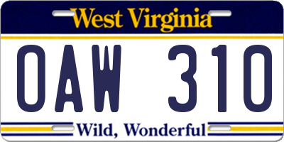 WV license plate OAW310
