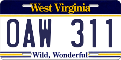 WV license plate OAW311