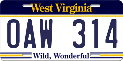 WV license plate OAW314